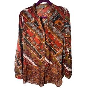 Women's Figueroa & Flower Sheer Button Down Top Size L